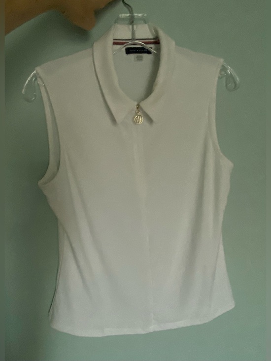 Tommy Hilfiger Tops - Tommy Hilfiger Sleeveless White Polo Top with Gold Charm Accent